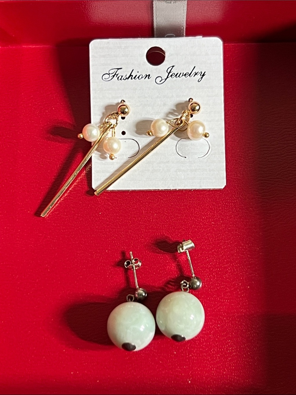 Fashion Jewelry Gold Bar and Pearl Cluster Drop Earrings - Gold and White